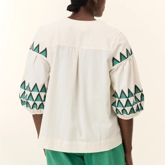 Leon and Harper The‎ Alpha Cacia Blouse Cotton Geometric Embroidered Womens XS - Picture 2 of 13